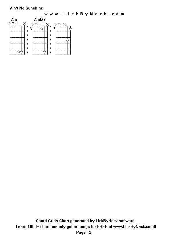 Chord Grids Chart of chord melody fingerstyle guitar song-Ain't No Sunshine,generated by LickByNeck software.